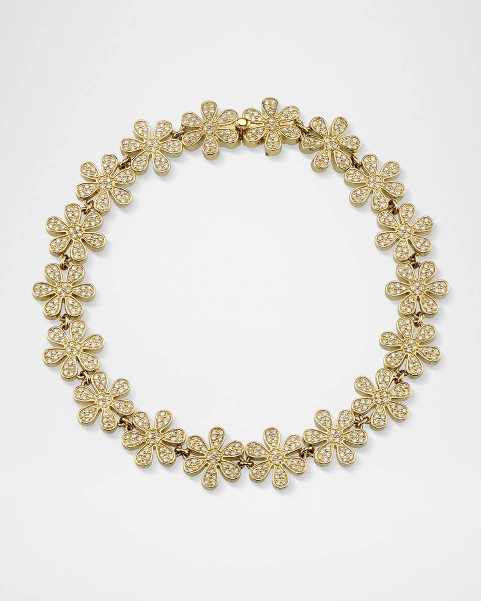 14K Diamond Pave Daisy Eternity Bracelet